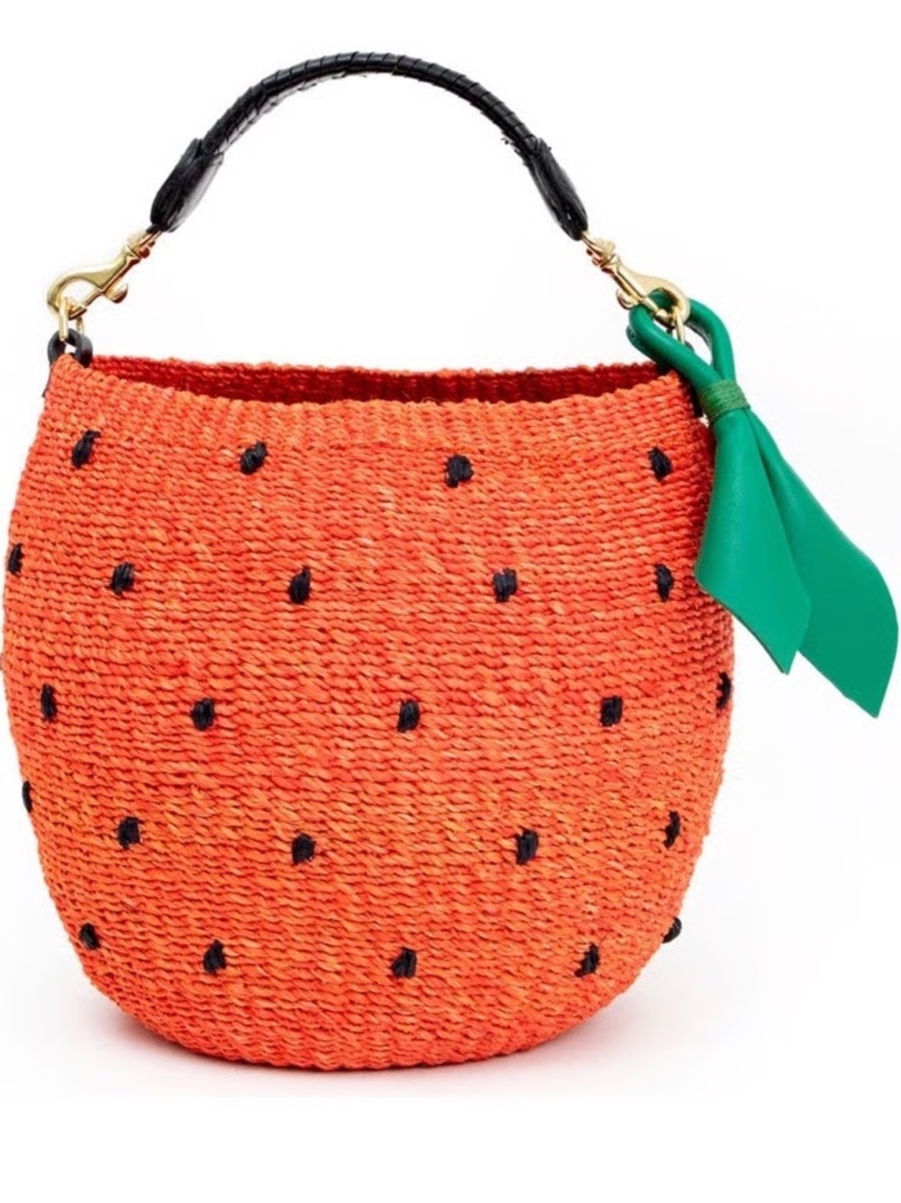 SOLD Clare V Strawberry Raffia Bucket Bag Woven Leather Handle Resort Euro - Picture 1 of 13